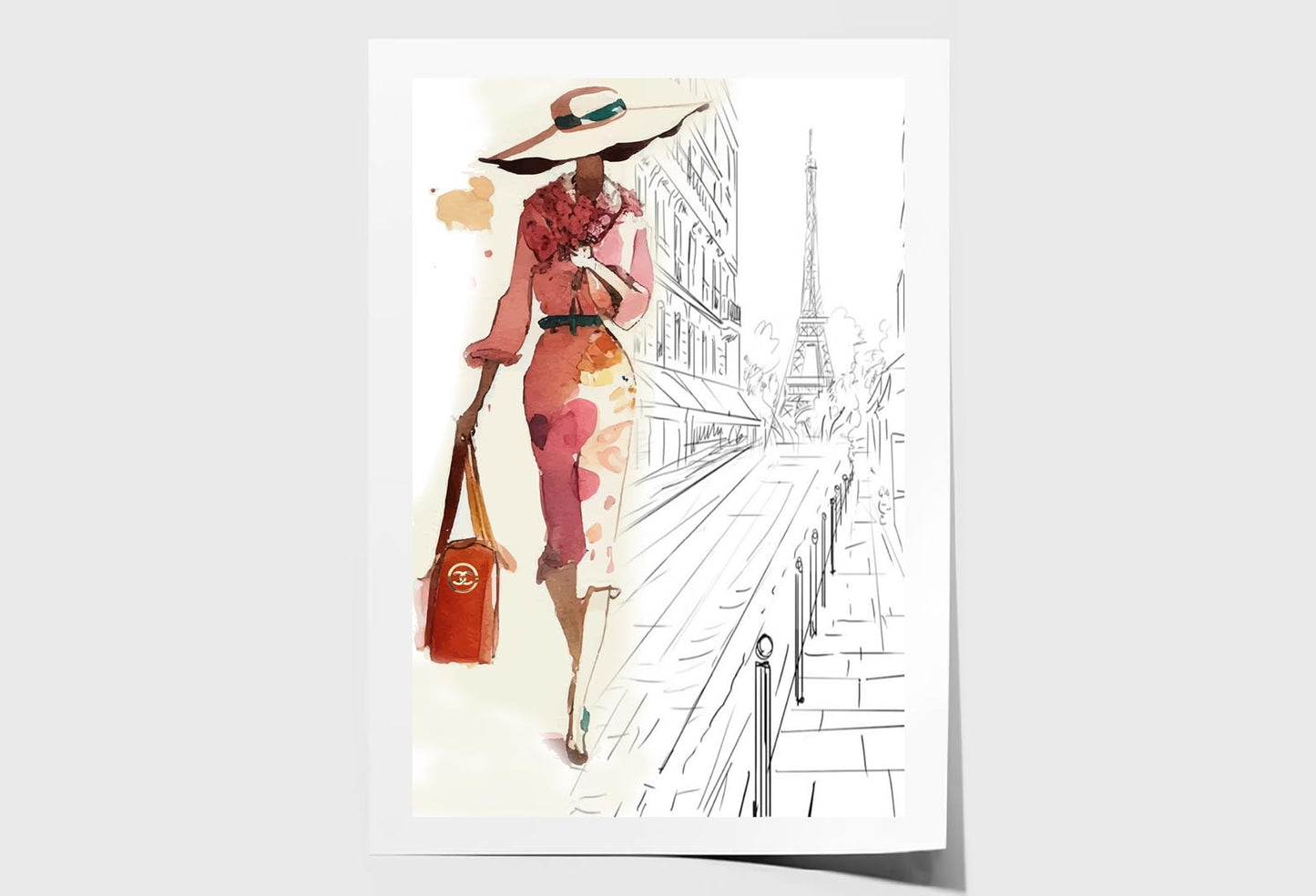 Fashion Girl with Red Bag Wall Art Limited Edition High Quality Print Unframed Roll Canvas None