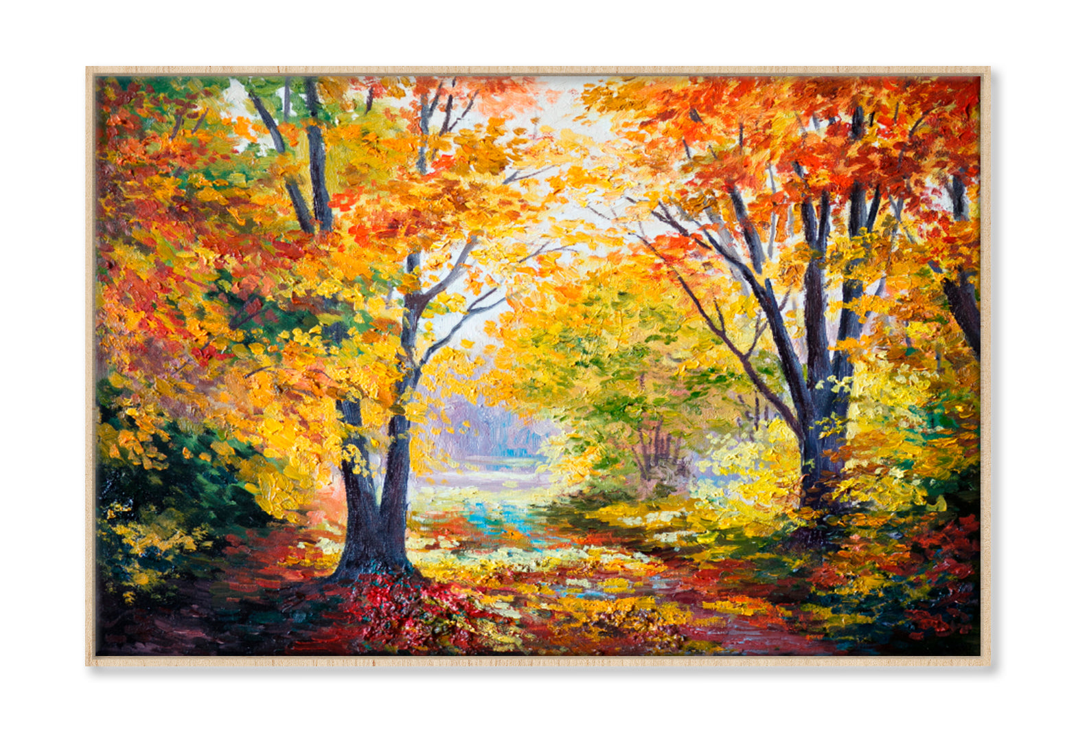 Yellow Autumn Forest Oil Painting Wall Art Limited Edition High Quality Print Canvas Box Framed Natural