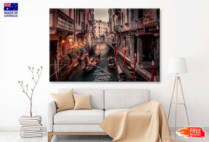 Canal With a Boat and People Wall Art Decor 100% Australian Made