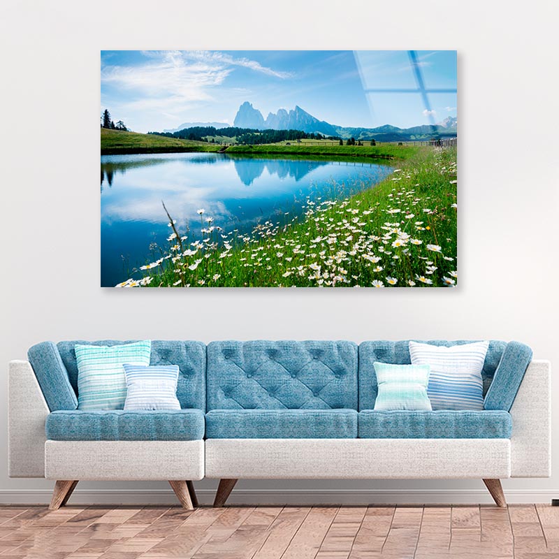 Alpine Lake Tiny Flowers Acrylic Glass Print Tempered Glass Wall Art 100% Made in Australia Ready to Hang