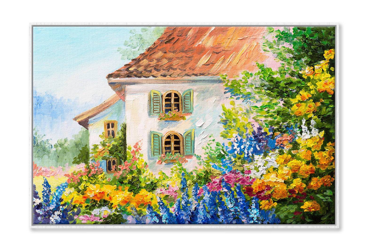 House In The Flower Garden Oil Painting Wall Art Limited Edition High Quality Print Canvas Box Framed White