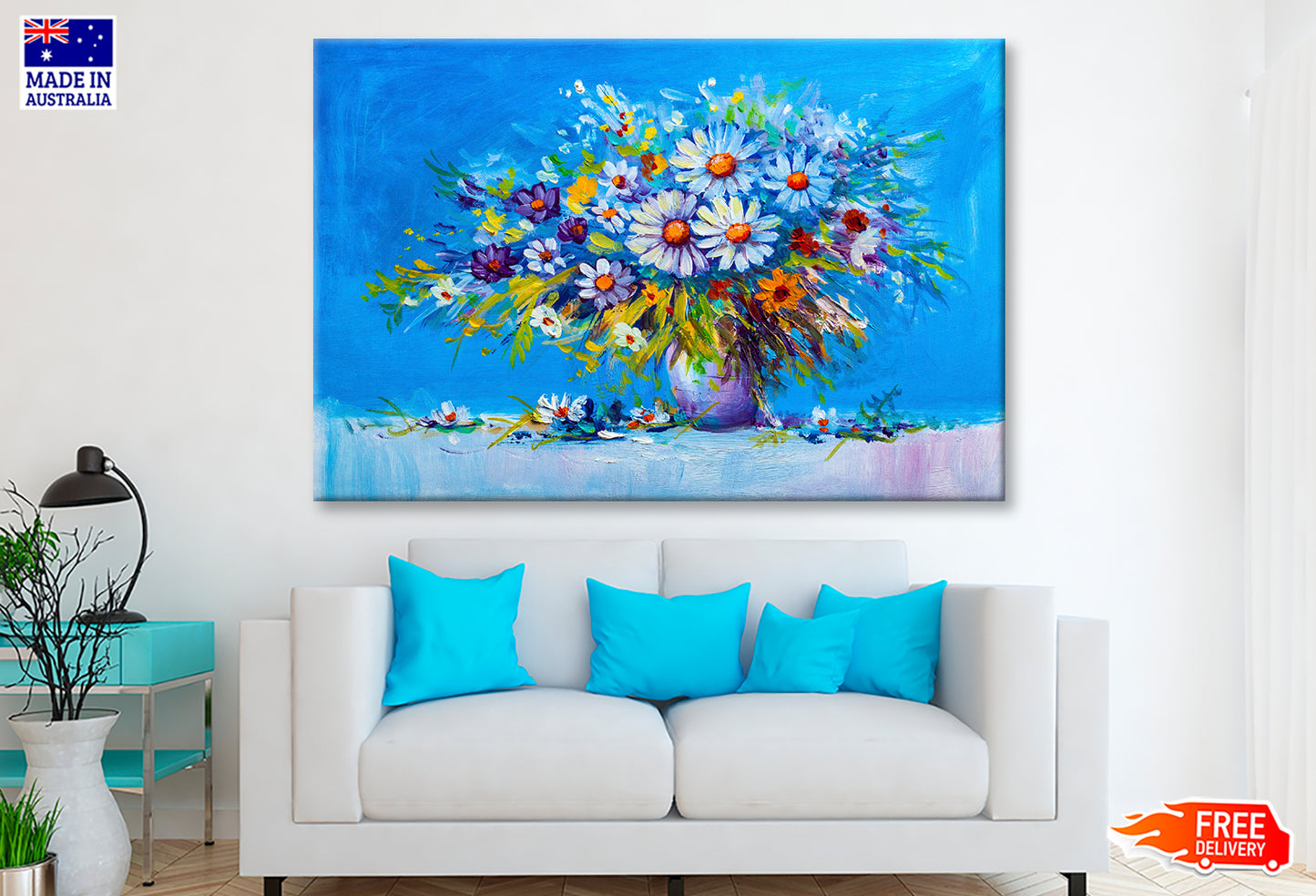 Daisy Flowers & Leaves in Vase Oil Painting Wall Art Limited Edition High Quality Print