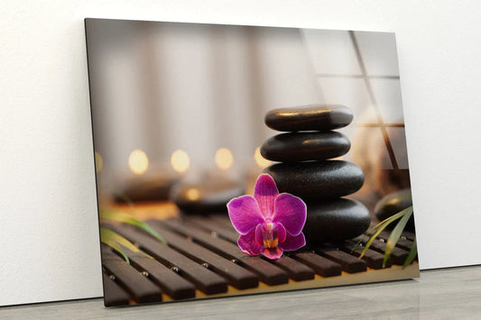 Zen Stones Pink Flower UV Direct Aluminum Print Australian Made Quality