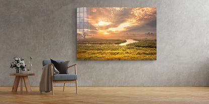 River & Meadow Sunset UV Direct Aluminum Print Australian Made Quality