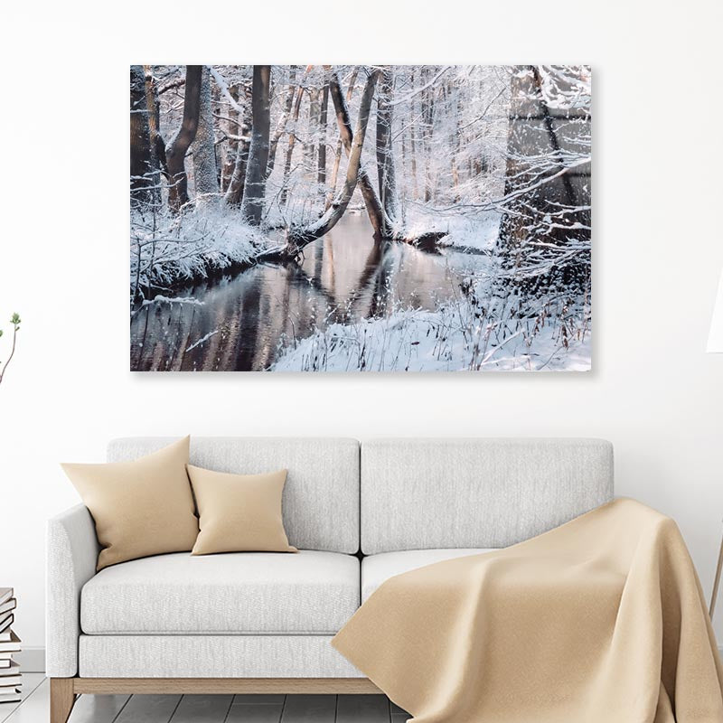 Beautiful Winter Landscape with The River Acrylic Glass Print Tempered Glass Wall Art 100% Made in Australia Ready to Hang