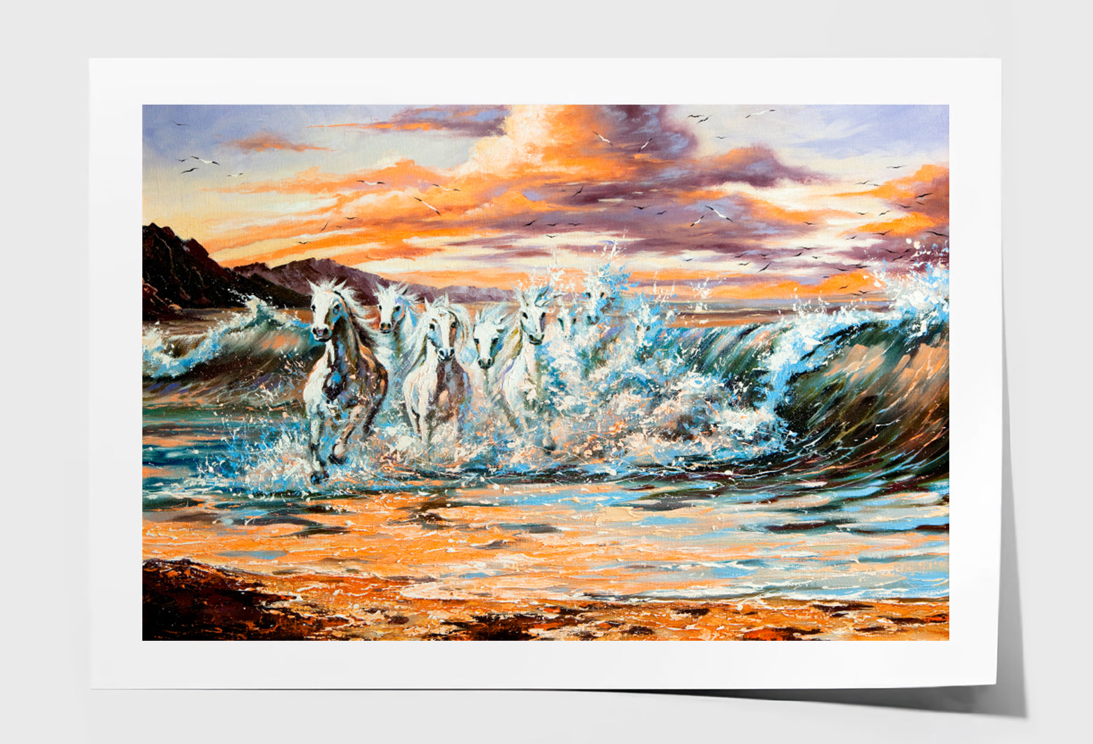 The Horses Running From Waves Oil Painting Wall Art Limited Edition High Quality Print Unframed Roll Canvas None