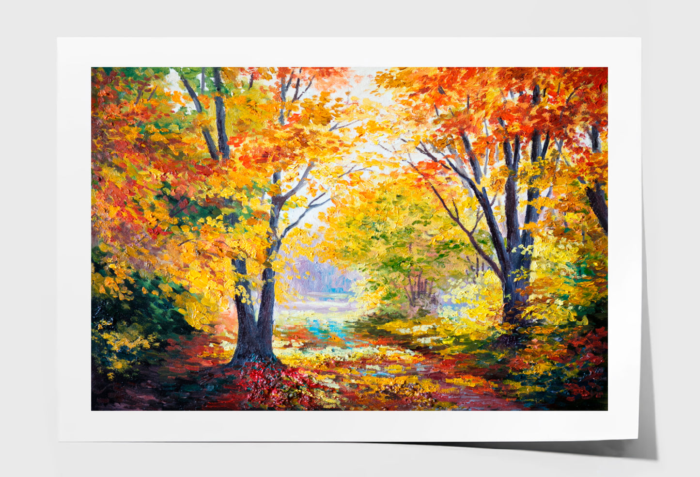 Yellow Autumn Forest Oil Painting Wall Art Limited Edition High Quality Print Unframed Roll Canvas None