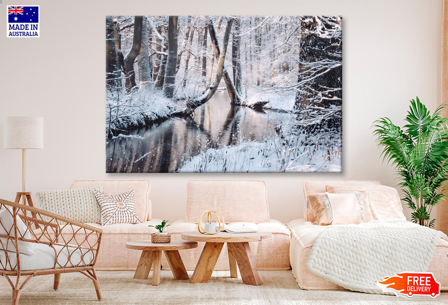 Beautiful Winter Landscape with The River Wall Art Decor 100% Australian Made