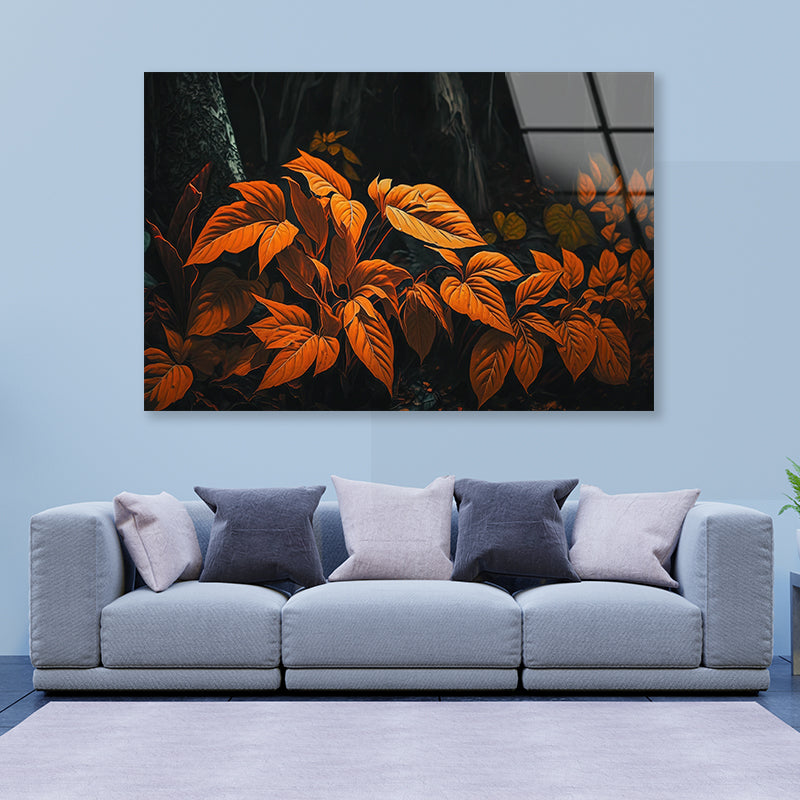 Orange Leaves Of Woodland Plants Acrylic Glass Print Tempered Glass Wall Art 100% Made in Australia Ready to Hang