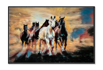 Herd Of Arabian Horses Oil Painting Wall Art Limited Edition High Quality Print Canvas Box Framed Black