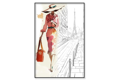 Fashion Girl with Red Bag Wall Art Limited Edition High Quality Print Canvas Box Framed Black