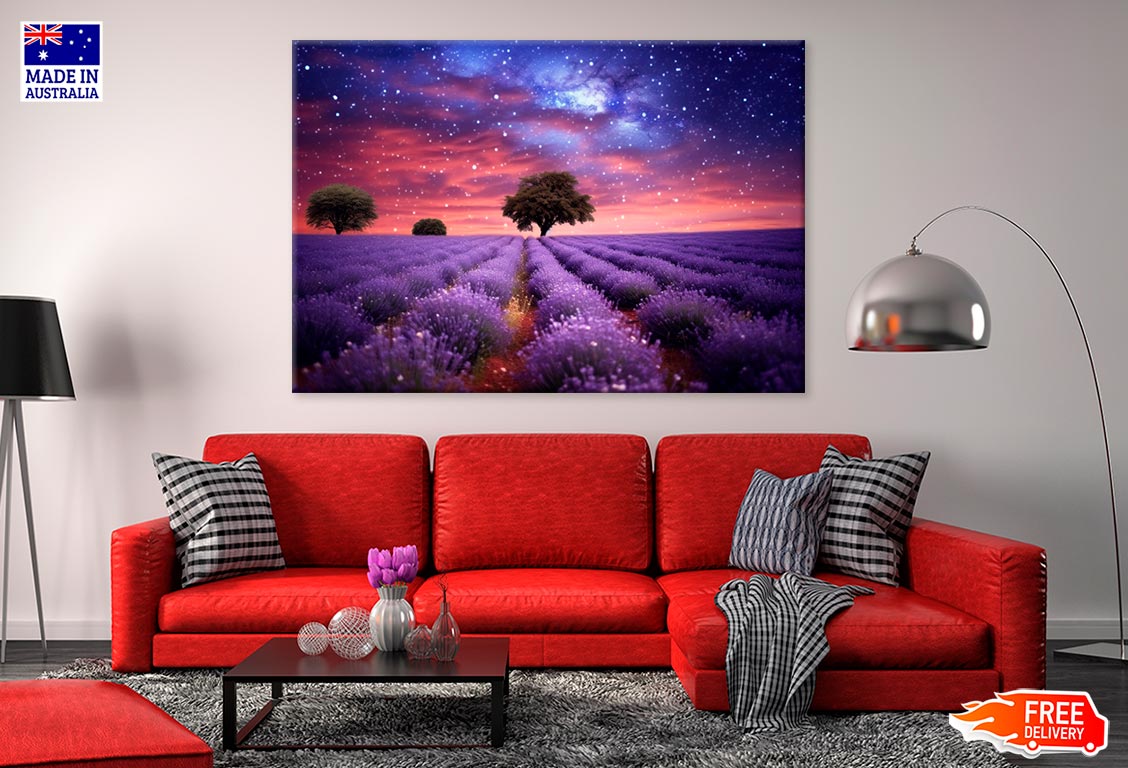 Lavender Field & Starry Night Sky Print 100% Australian Made