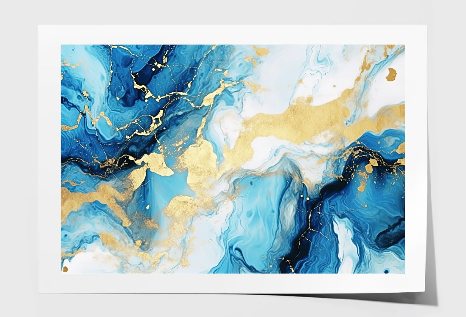 Blue & Gold Splash Abstract Marble Painting Wall Art Limited Edition High Quality Print Unframed Roll Canvas None