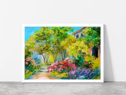 House In The Summer Forest Glass Framed Wall Art, Ready to Hang Quality Print Without White Border White