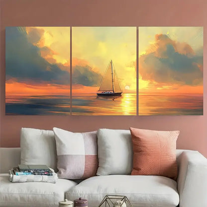 3pcs Sailboat Sailing Ocean Sunset Metal Print Ready to Hang Art