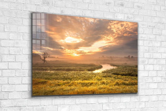 River & Meadow Sunset UV Direct Aluminum Print Australian Made Quality