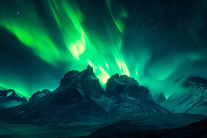 Green Northern Lights over the Mountains Home Decor Premium Quality Poster Print Choose Your Sizes