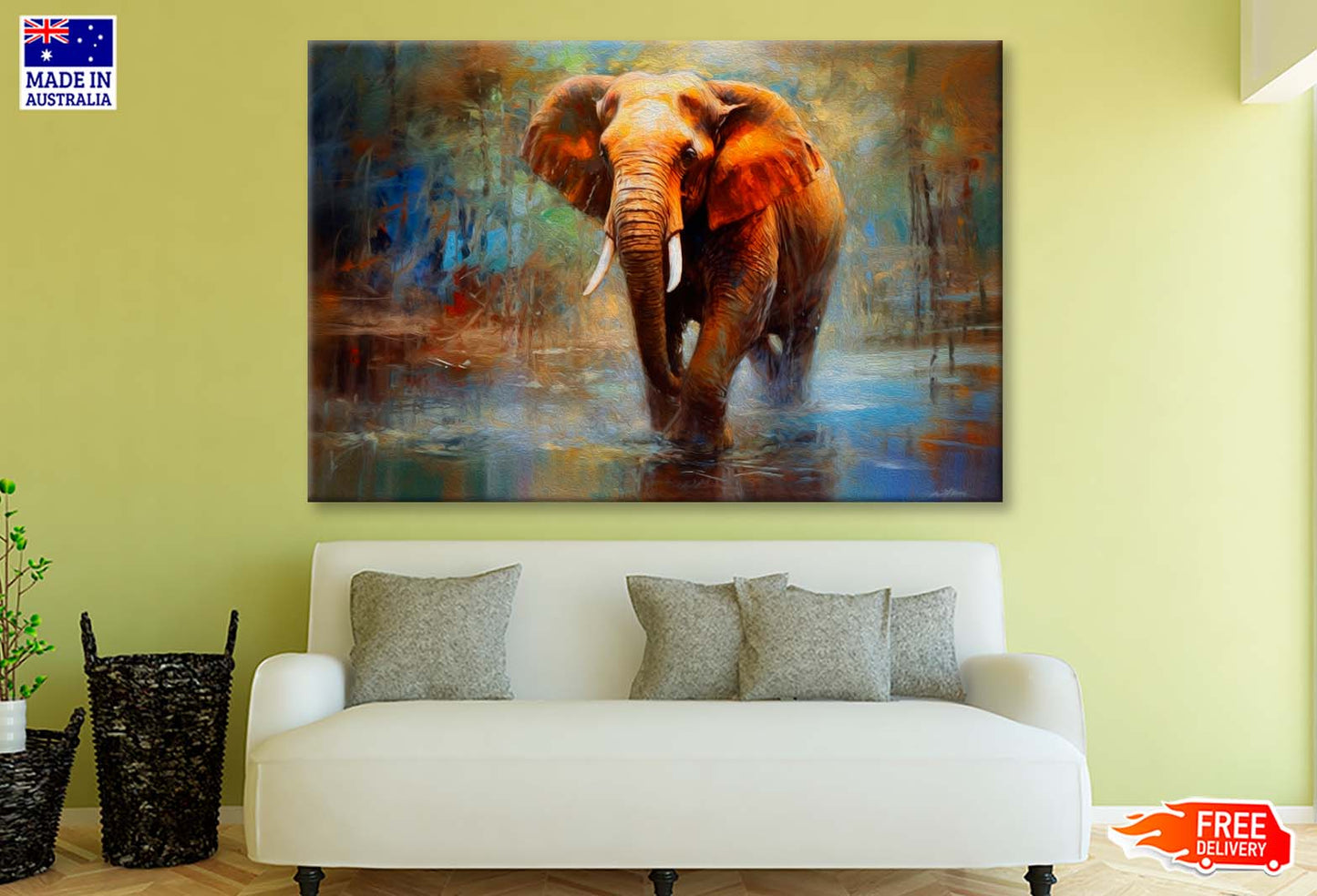 Walking Elephant Oil Painting Wall Art Limited Edition High Quality Print