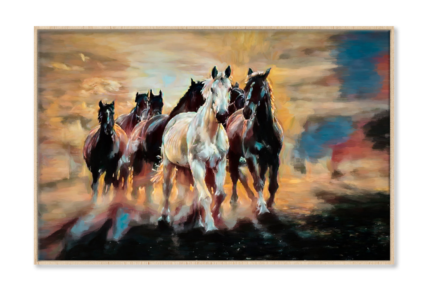 Herd Of Arabian Horses Oil Painting Wall Art Limited Edition High Quality Print Canvas Box Framed Natural