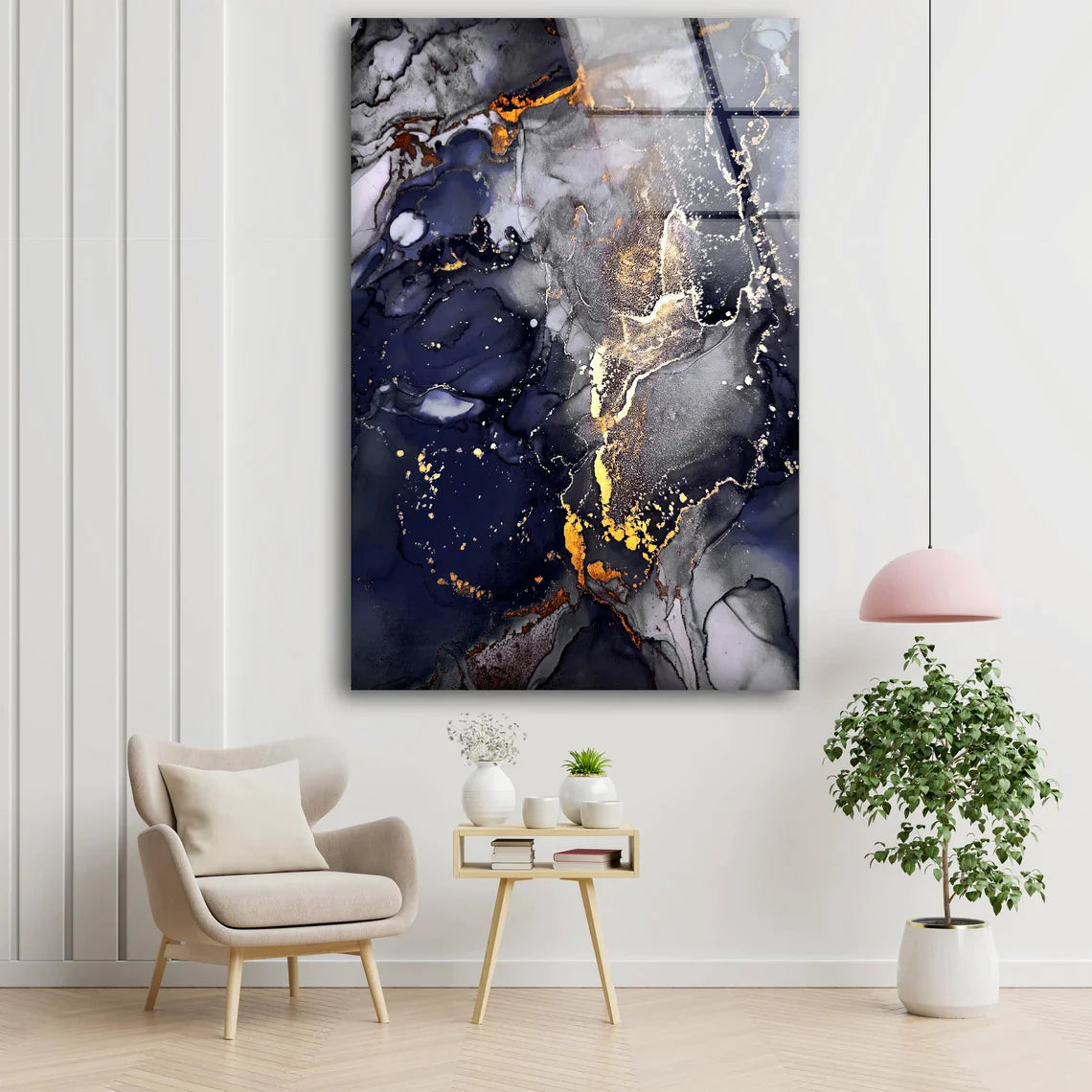 Navy Blue Gold Abstract UV Direct Aluminum Print Australian Made Quality