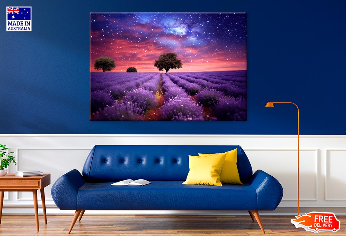 Lavender Field & Starry Night Sky Print 100% Australian Made