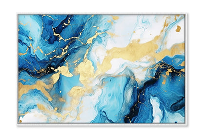 Blue & Gold Splash Abstract Marble Painting Wall Art Limited Edition High Quality Print Canvas Box Framed White