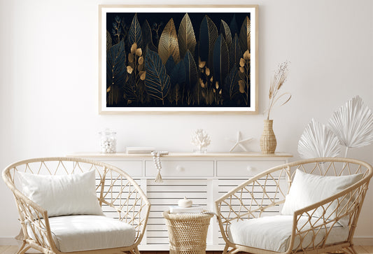 Elegant Black and Gold Leaf Pattern Home Decor Premium Quality Poster Print Choose Your Sizes