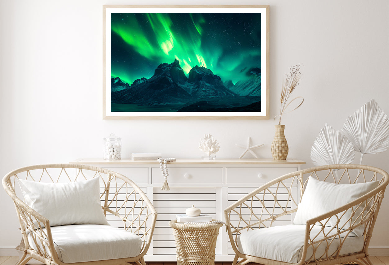 Green Northern Lights over the Mountains Home Decor Premium Quality Poster Print Choose Your Sizes