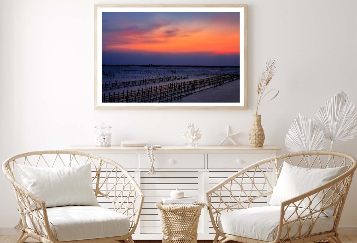 Beautiful Row Oyster Field Sea at Sunset Home Decor Premium Quality Poster Print Choose Your Sizes