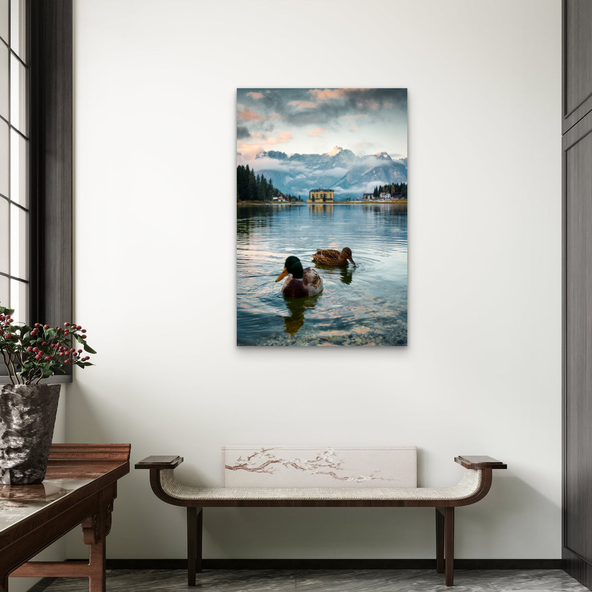 Mallard Ducks Alpine Lake 40x60cm Metal Print Ready to Hang