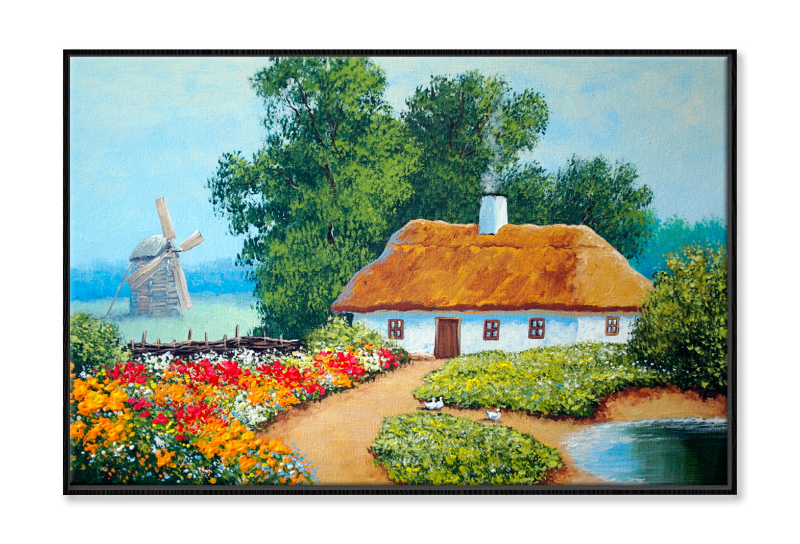 Nature, Old Village, House Oil Painting Wall Art Limited Edition High Quality Print Canvas Box Framed Black