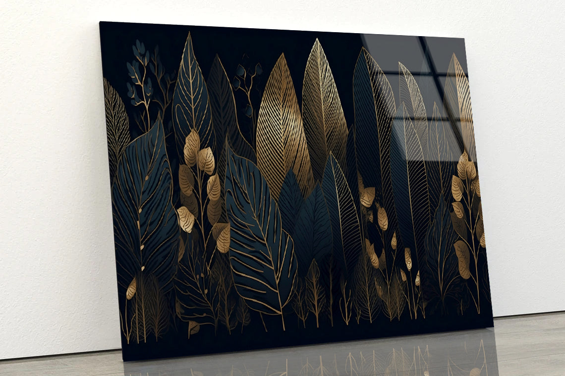 Elegant Black and Gold Leaf Pattern Acrylic Glass Print Tempered Glass Wall Art 100% Made in Australia Ready to Hang