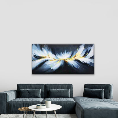 Golden And Blue Abstract Feathe Wall Art Canvas Office Home Room Framed 120x60cm