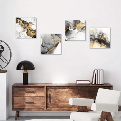 4pcs Black and Golden  Coated  Wall Art Canvas Framed