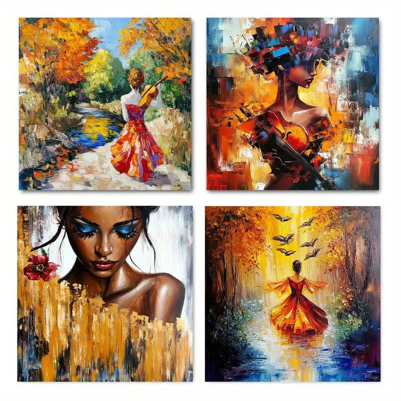 4pcs  Musical Girl Moder Room Decor GH    Wall Art Canvas Framed