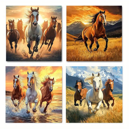 4pcs Abstract Wild Horses Galloping Wall Art Canvas Framed