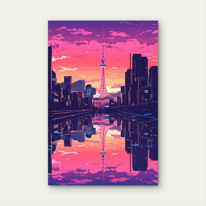Synthwave Reflection of the Modern Metropolis 60x90cm Metal Print Ready to Hang