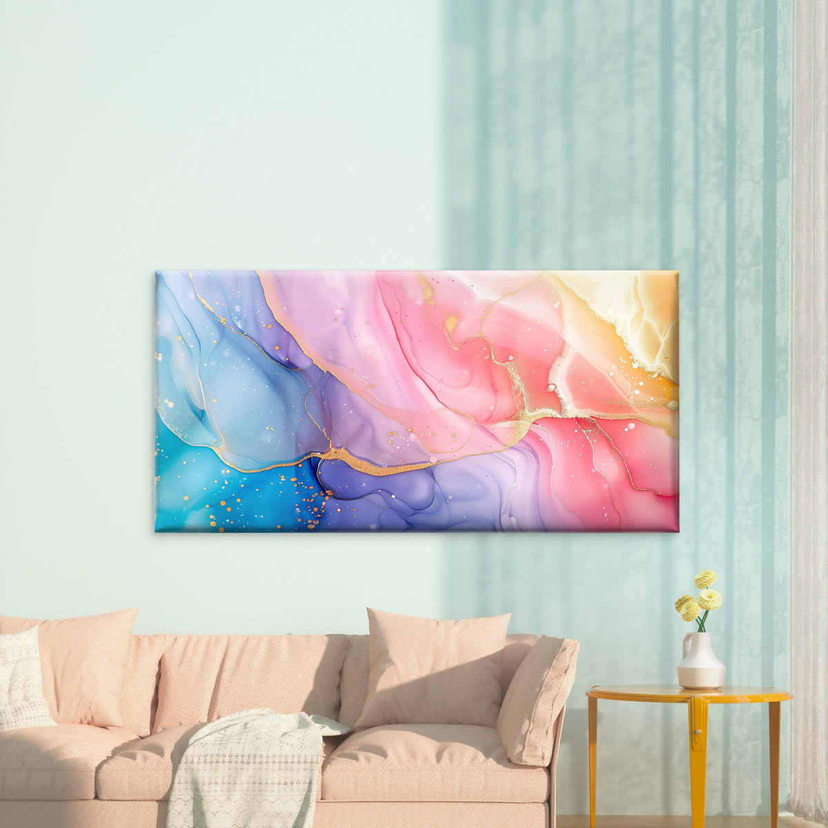 Golden River Through Pastel Wall Art Canvas Office Home Room Framed 120x60cm