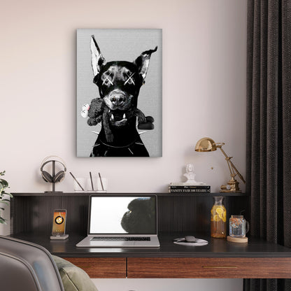 Doberman Spiked Collar Cross Eyes Pop Art 60x90cm Metal Print Ready to Hang