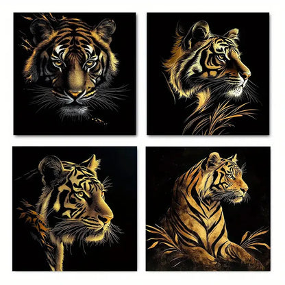 4pcs  Vibrant Golden Tiger GT  Wall Art Canvas Framed