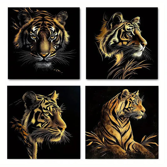 4pcs  Vibrant Golden Tiger GT  Wall Art Canvas Framed