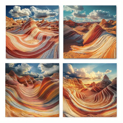 4pcs  Desert Stone Mountain  Wall Art Canvas Framed