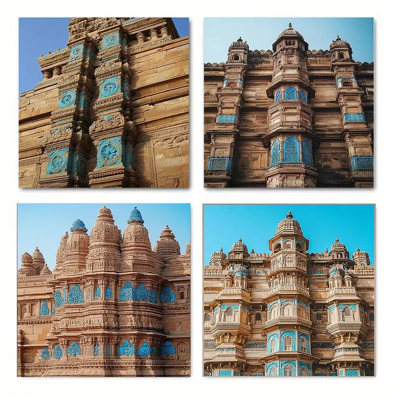 4pcs Blue Sky Ancient Architecture Wall Art Canvas Framed