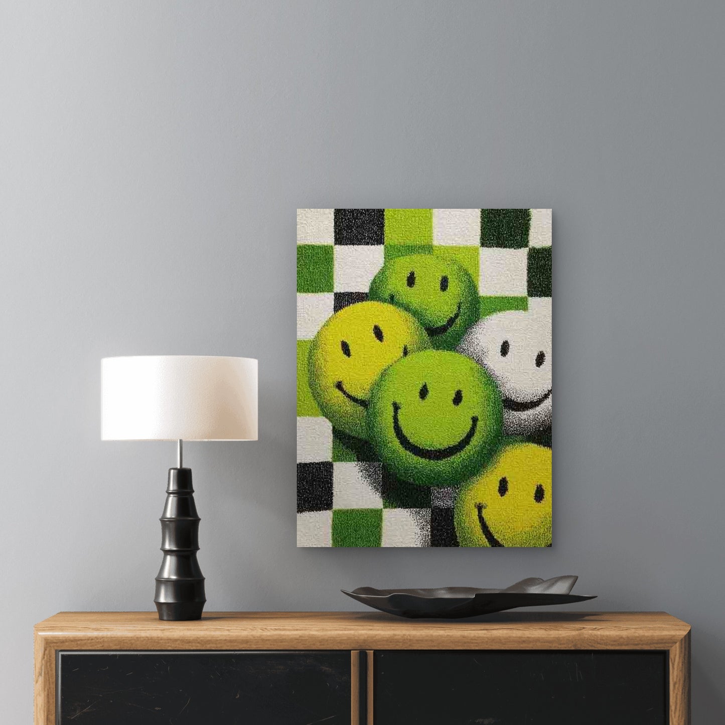 Lime Green & White Checkerboard 60x90cm Metal Print Ready to Hang