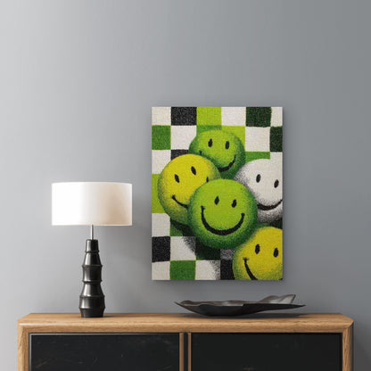 Lime Green & White Checkerboard 60x90cm Metal Print Ready to Hang