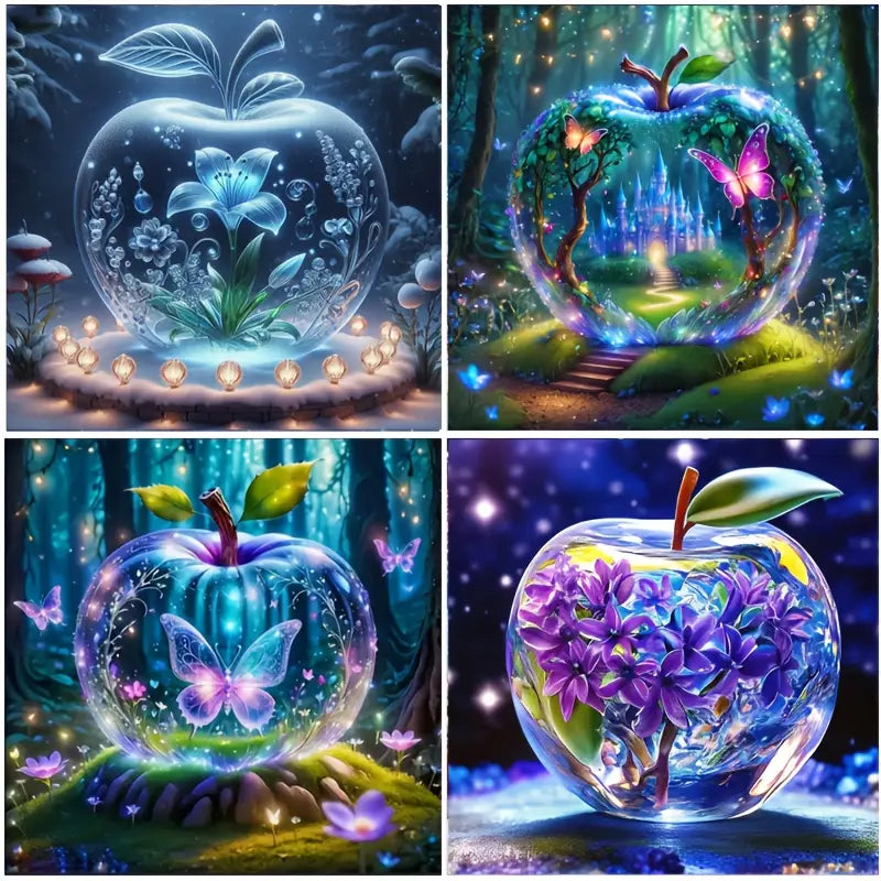 4pcs Apple Landscape Wall Art Canvas Framed