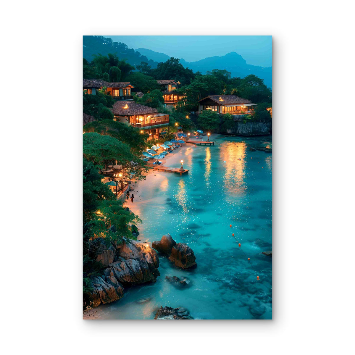Moonlit Paradise Along Sapphire Shores 60x90cm Metal Print Ready to Hang