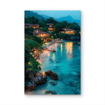 Moonlit Paradise Along Sapphire Shores 60x90cm Metal Print Ready to Hang