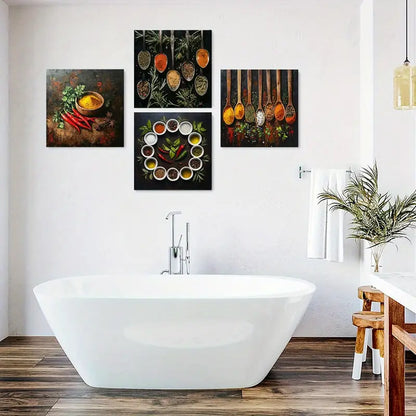 4pcs  Floral Spice & Herb Themed Posters Wall Art Canvas Framed