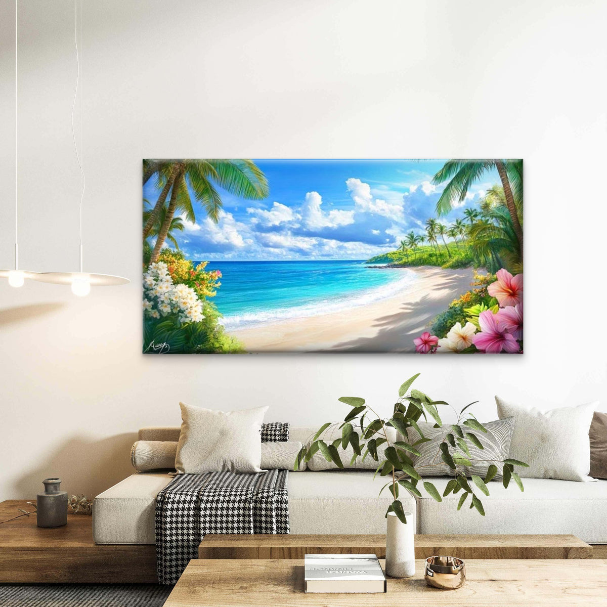 Tropical Paradise Beach Wall Art Canvas Office Home Room Framed 120x60cm